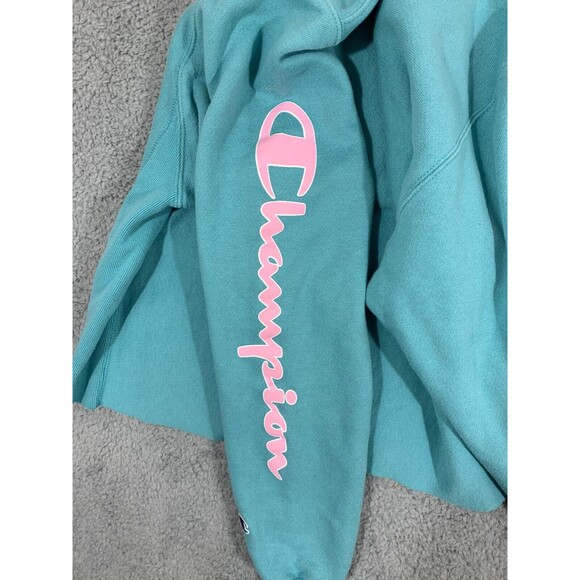 Champion Cropped Long Sleeve Pull-over Sweater Blue Pink White Sporty Preppy - Picture 10 of 16